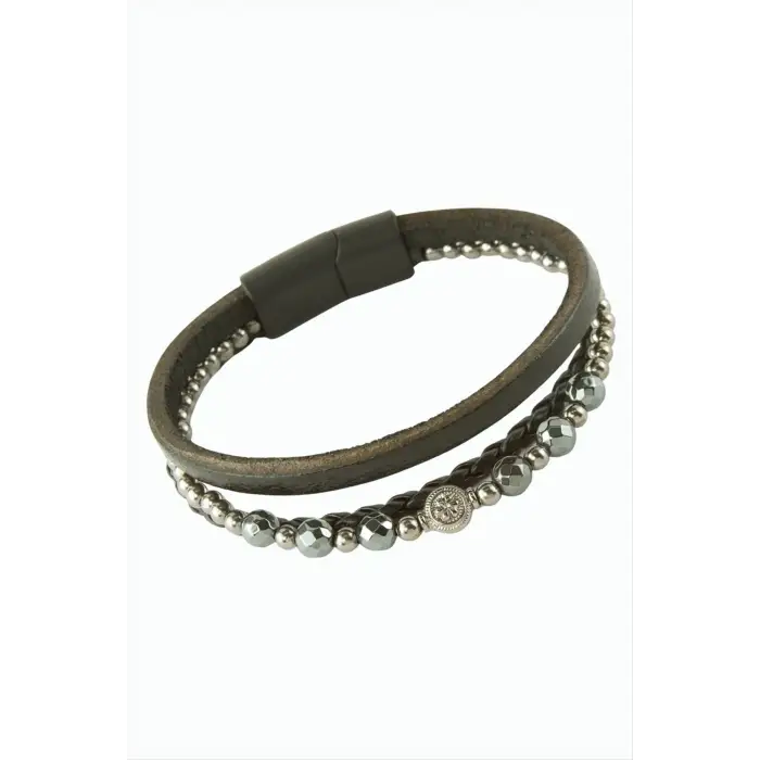 Hematit Mıknatıslı Deri Bileklik