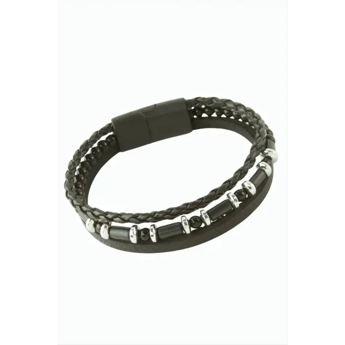 Hematit Mıknatıslı Deri Bileklik