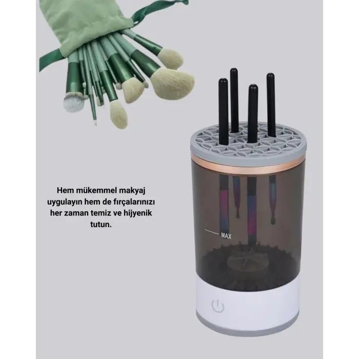 Hijyenik Makyaj İçin 13’lü Fırça Seti ve Elektrikli Temizleyici
