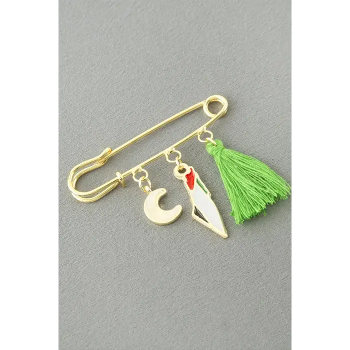 Hilal Filistin Püsküllü Broş