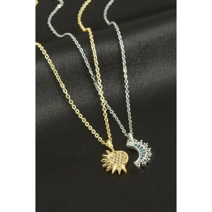 Hilal Yıldız Çift Zirkon Taşlı Kolye