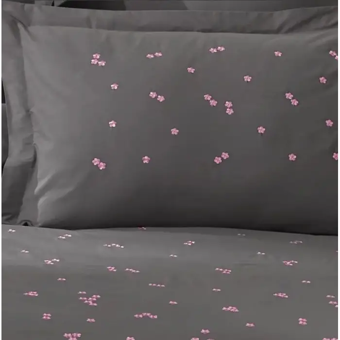 Hobby Çift Kişilik Poplin Premium Nakışlı Nevresim Spring Gri