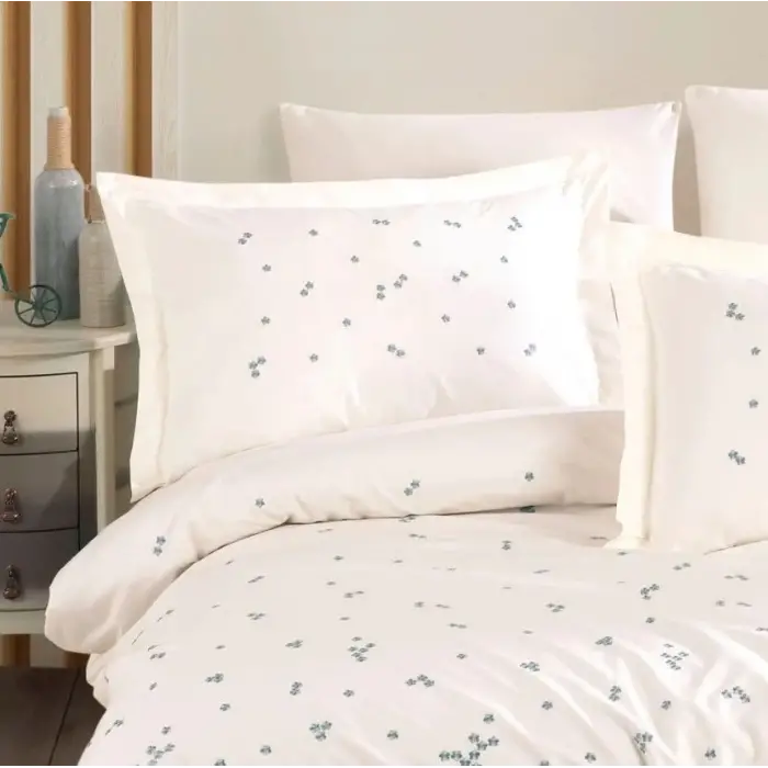 Hobby Çift Kişilik Poplin Premium Nakışlı Nevresim Spring Krem