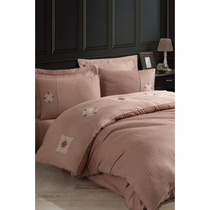 Hobby Elegant Nakışlı Pamuk Saten Çift Kişilik Nevresim Takımı Zeugma Kahve