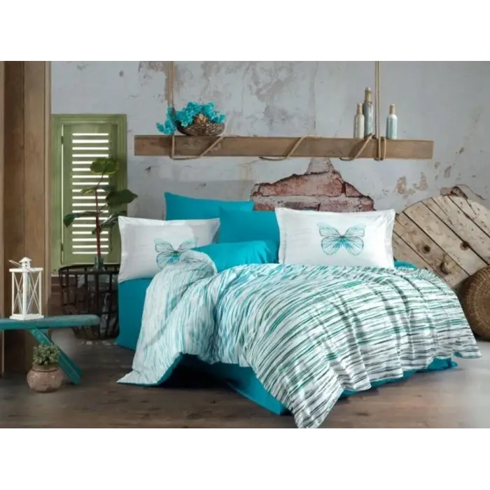 Hobby Kingsize Poplin Nevresim Eldora Turkuaz