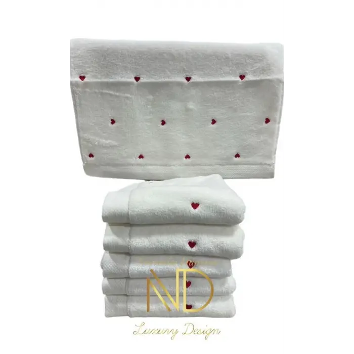 Hobby Lubow Love Beyaz Kırmızı Nakışlı 70x140 6lı Havlu Seti