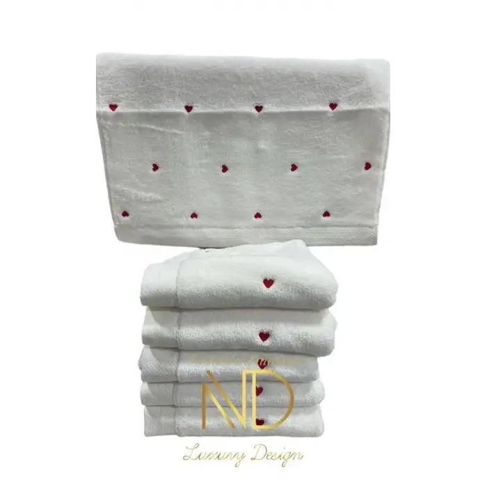 Hobby Lubow Love Beyaz Kırmızı Nakışlı 70x140 6lı Havlu Seti