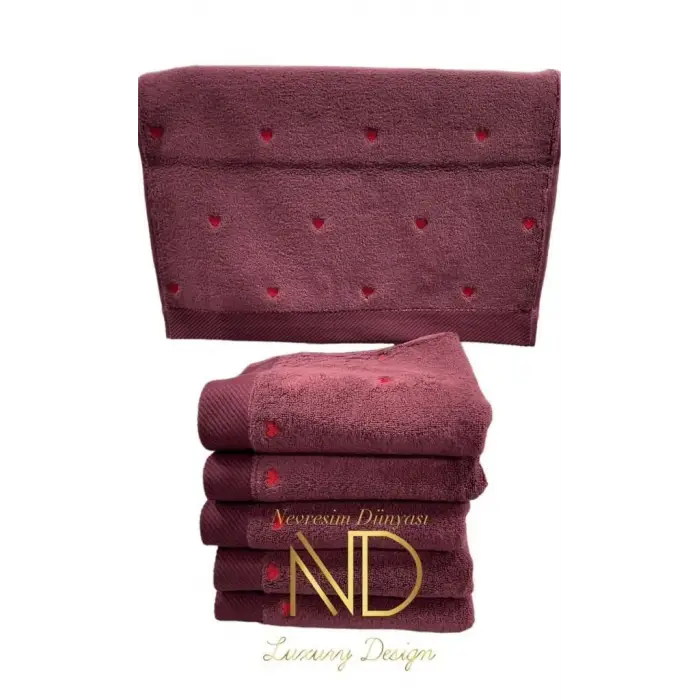 Hobby Lubow Love Fuşya Kırmızı Nakışlı 50x90 6lı Havlu Seti
