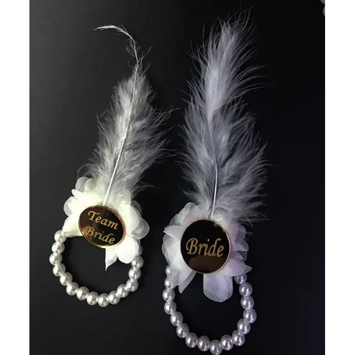 İncili Nedime Bilekliği Altın Renk Pleksili Beyaz Otrişli 10 Adet