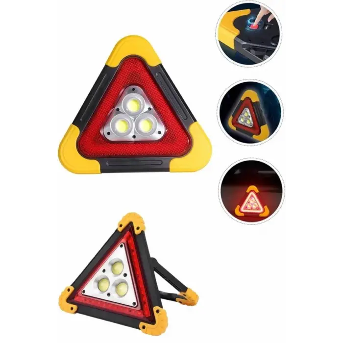 Işıklı İkaz Lambası Reflektör Şarjlı Işıklı Üçgen LED Acil Durum Feneri