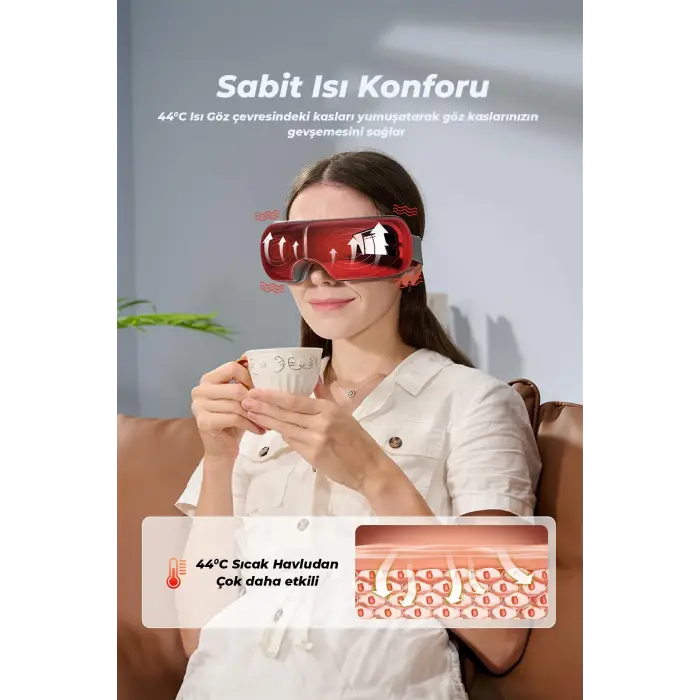 Isıtmalı Titreşimli Masaj Gözlüğü – 44°C Sabit Isı Göz Yorgunluğu Akıllı Göz Masaj Aleti