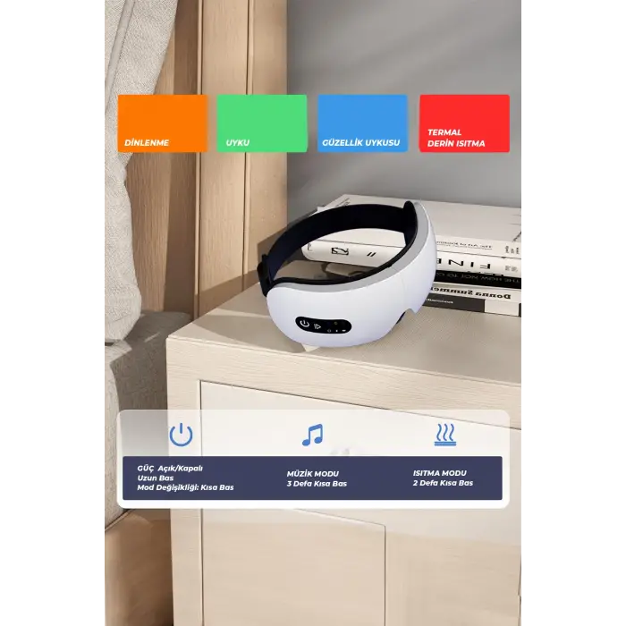 Isıtmalı Titreşimli Masaj Gözlüğü – 44°C Sabit Isı Göz Yorgunluğu Akıllı Göz Masaj Aleti