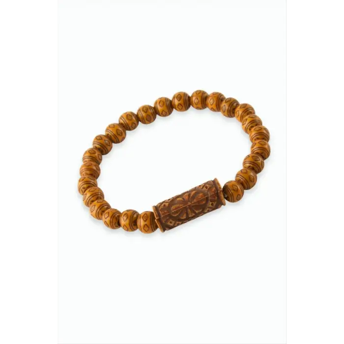 İşlemeli Bambu Ahşap Bileklik 8 mm