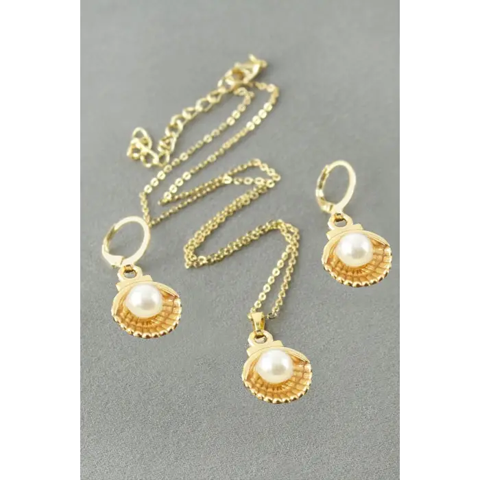 İstiridye İnci Kutulu Kolye Set