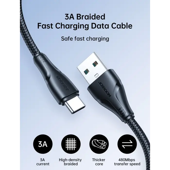 S-UC027A11 3A USB A-TYPE C 1.2M-BLACK