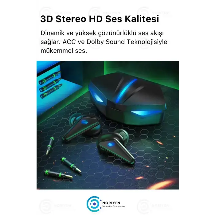 K55 Tws Pro Oyuncu Kulaklığı 3D Stereo Ses Extra Bass Işıklı Mikrofonlu Bluetooth Kablosuz Kulaklık