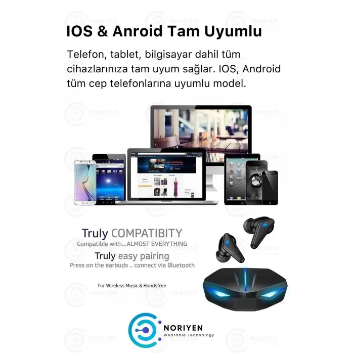 K55 Tws Pro Oyuncu Kulaklığı 3D Stereo Ses Extra Bass Işıklı Mikrofonlu Bluetooth Kablosuz Kulaklık