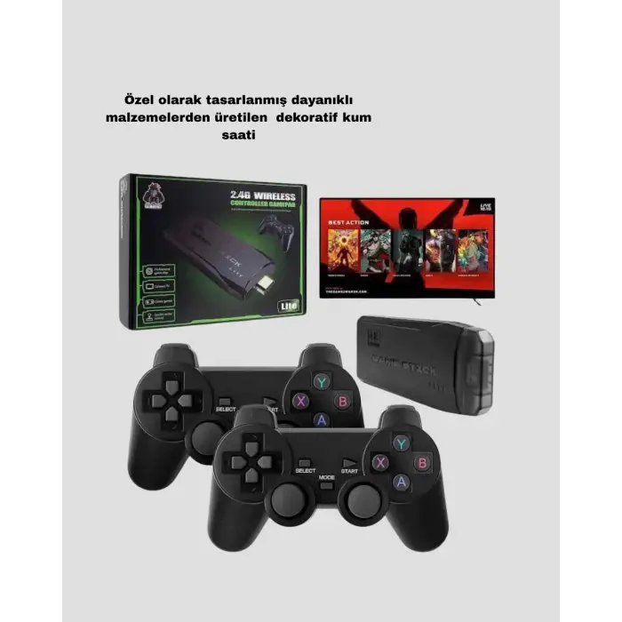 Kablosuz 4K Retro Atari Game Stick – 2 Kollu, 20000 Hazır Oyun