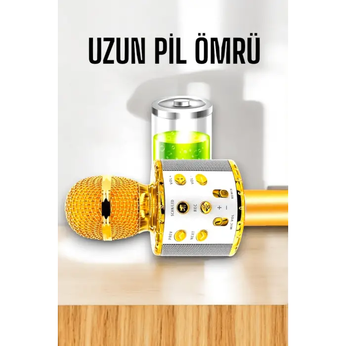 Kablosuz Bluetooth Karaoke Mikrofon USB ve AUX Girişli, Yüksek Ses Kalitesi