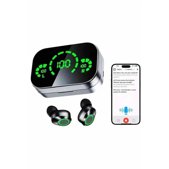 Kablosuz Bluetooth Kulaklık Çift Telefon Destekli Powerbankli Dijital Göstergeli