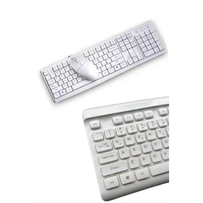 Kablosuz Klavye Mouse Seti Beyaz Q Klavye Tüm Cihazlara Uyumlu
