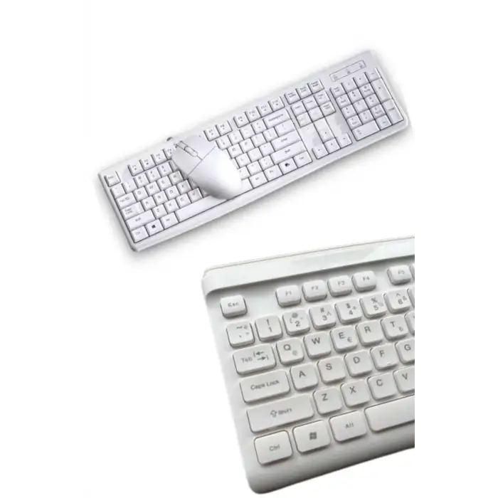 Kablosuz Klavye Mouse Seti Beyaz Q Klavye Tüm Cihazlara Uyumlu