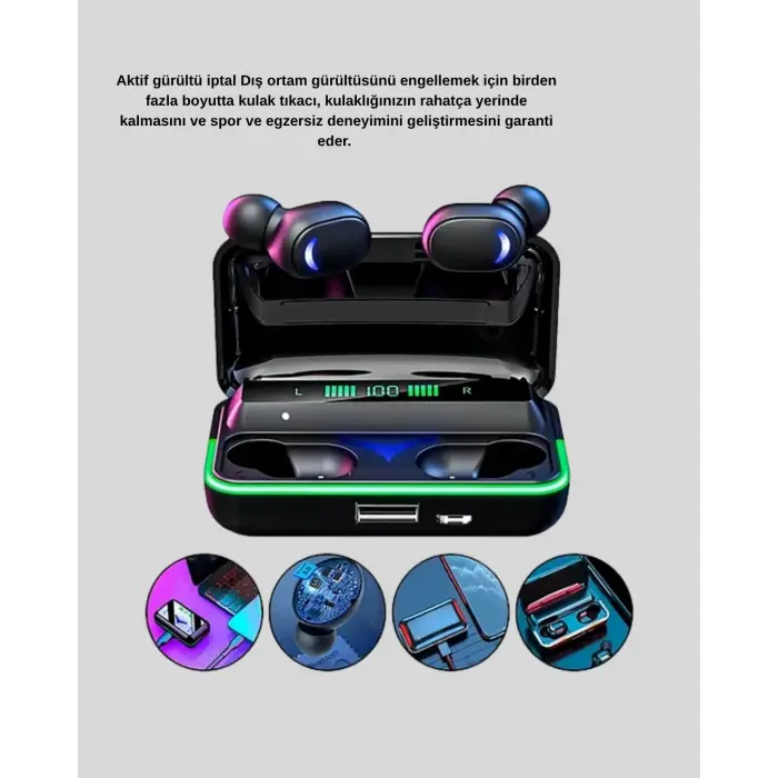 Kablosuz  Kulaklığı Powerbank Şarj Kutulu Rgb 5.1