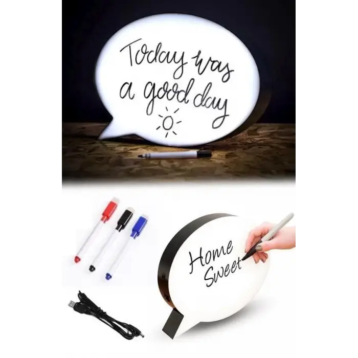 Kalemle Yazılabilen Konuşma Balonu Görünümlü Işıklı Mesaj Panosu