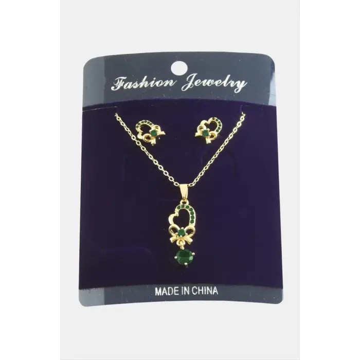 Kalp Fiyong Zirkon Taşlı Set Kolye