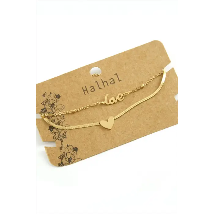Kalp Love Yazılı Lüks Çelik Halhal