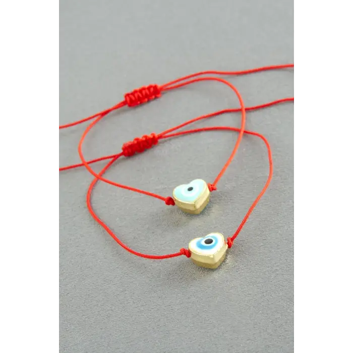 Kalp Nazar İp Bileklik 2 Adet