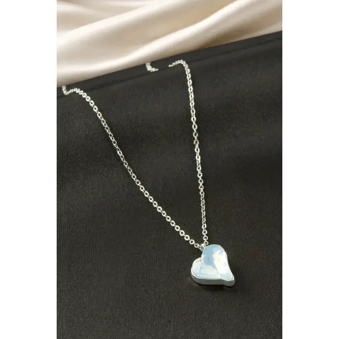 Kalp Taşlı Çelik Kolye