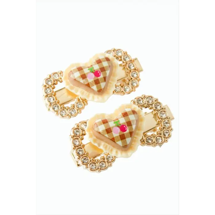 Kalp Taşlı Pens Toka 2 Adet