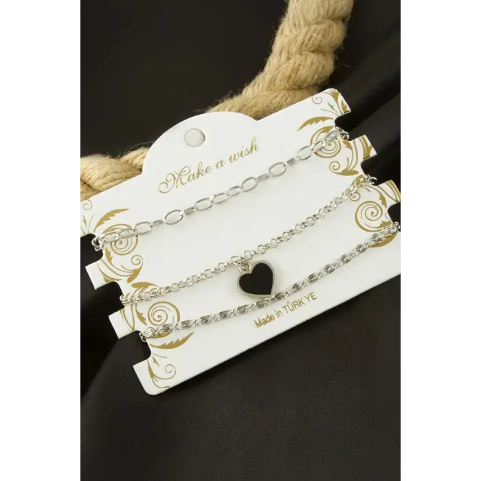 Kalp Zincir Bileklik 3 Adet