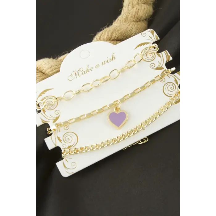 Kalp Zincir Bileklik 3 Adet
