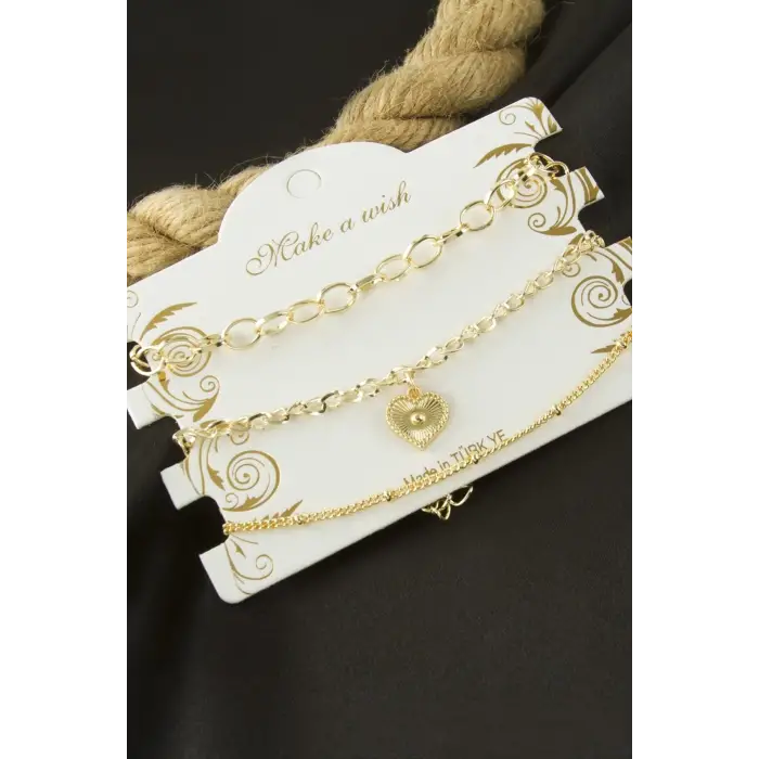 Kalp Zincir Bileklik 3 Adet