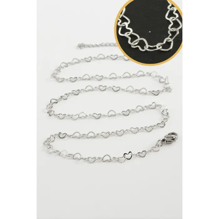 Kalp Zincir Çelik Kolye 45 cm