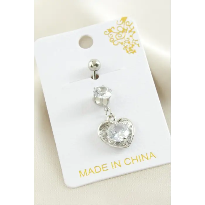 Kalp Zirkon Taşlı Çelik Piercing 1 Adet