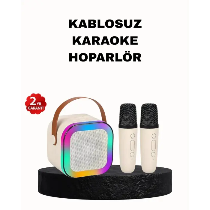 Karaoke Hoparlör Taşınabilir Çift Mikrofonlu ve LED Işıklı Bluetooth 5.0