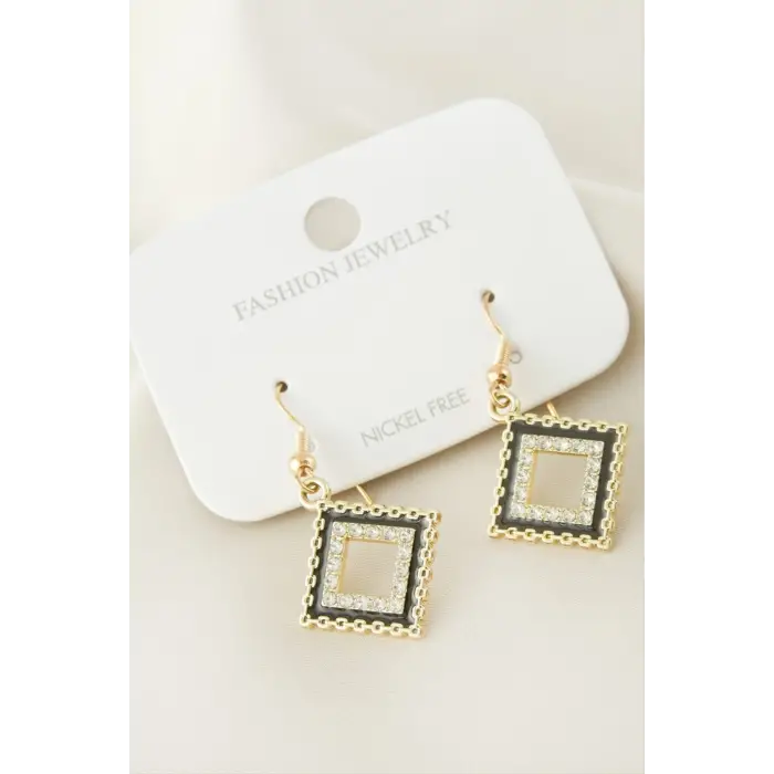 Kare Taşlı Metal Küpe