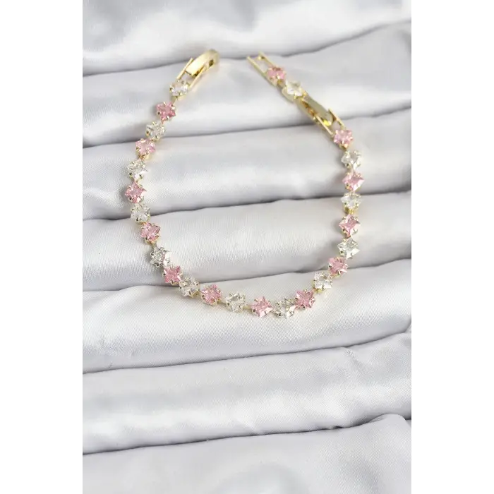 Kare Zirkon Taşlı Gold Renk Kadın Bileklik