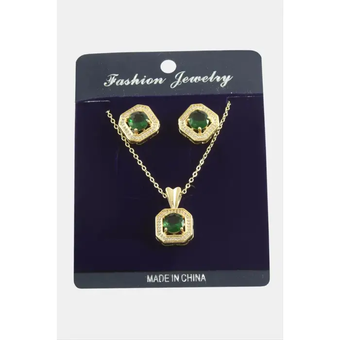 Kare Zirkon Taşlı Set Kolye