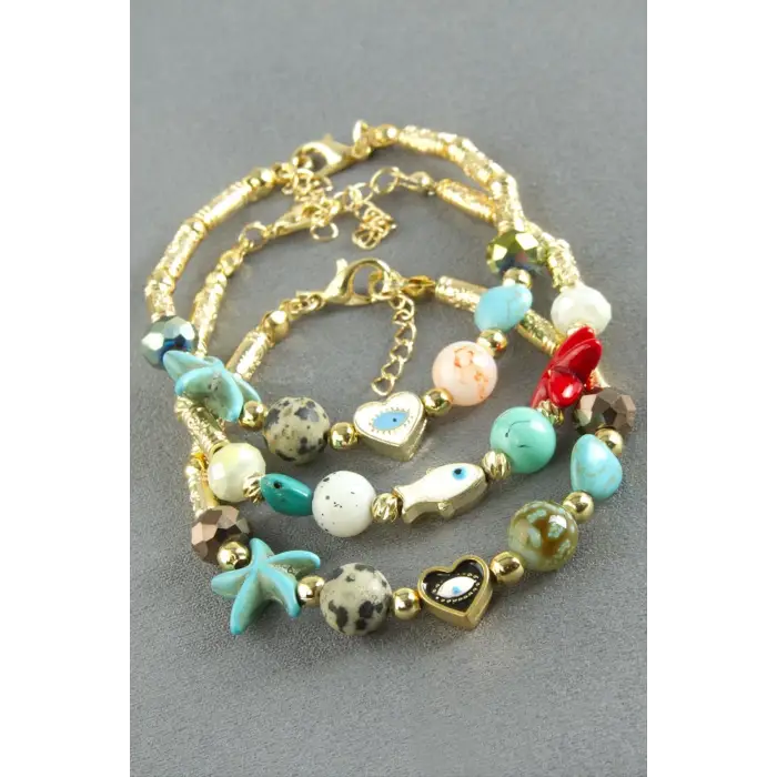 Karışık Turkuaz Taşlı Mineli Bileklik