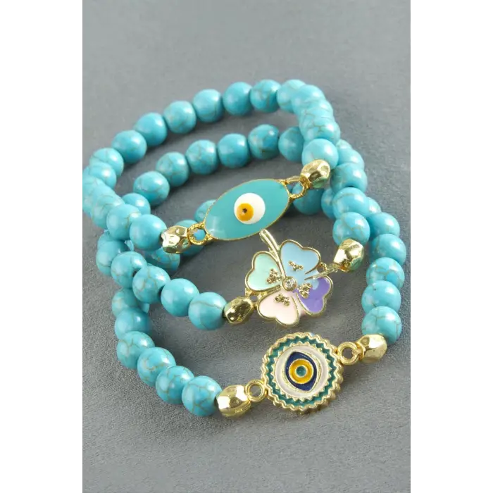 Karşık Figürlü Turkuaz Doğaltaş Bileklik