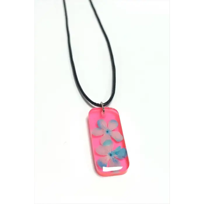 Kartopu Çiçeği Dikdörtgen Epoksi Kolye