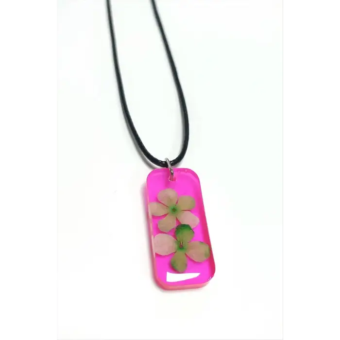 Kartopu Çiçeği Dikdörtgen Epoksi Kolye