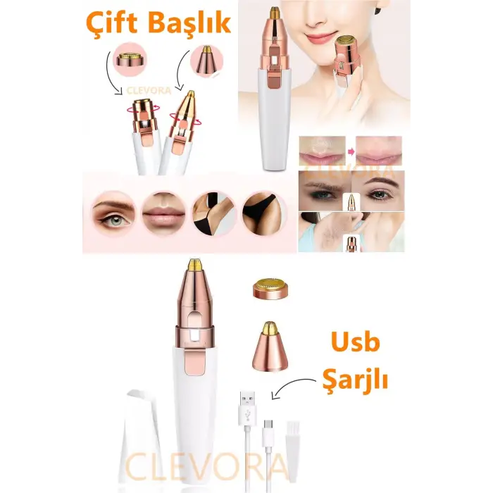 Kaş Bıyık Alma Epilatörü -Yüz Epilatör- Kıl Kaş Bıyık Tüy Alma Aleti- Epilasyon Çift Başlık Şarjlı