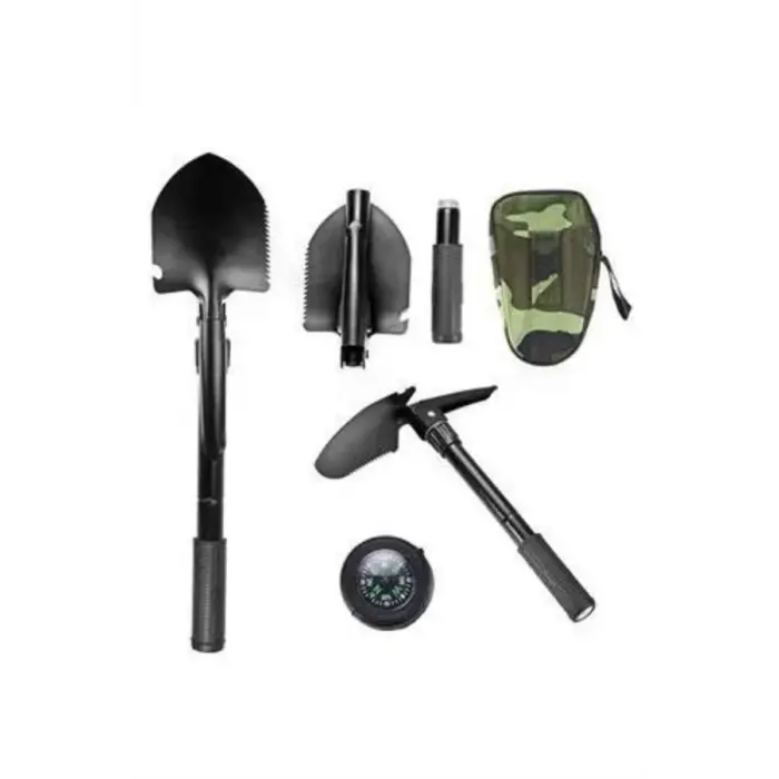 Katlanabilir Kamp Küreği Küçük Kazma Kürek Seti Pusulalı