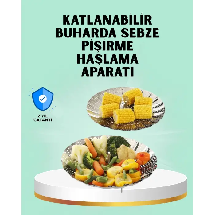 katlanabilir Paslanmaz Buharda Sebze Pişirme Sepeti