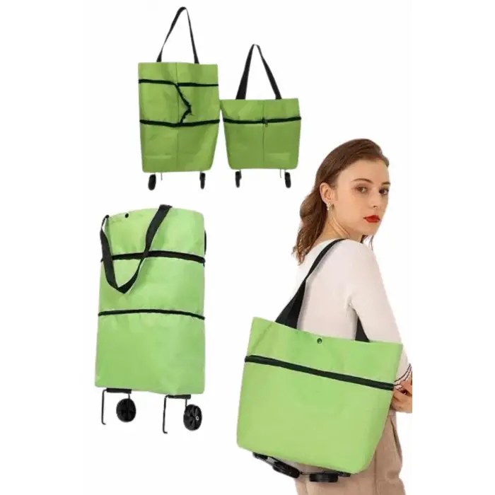 Katlanabilir Tekerlekli Pazar Market Çarşı Arabası Market Alışveriş Çantası